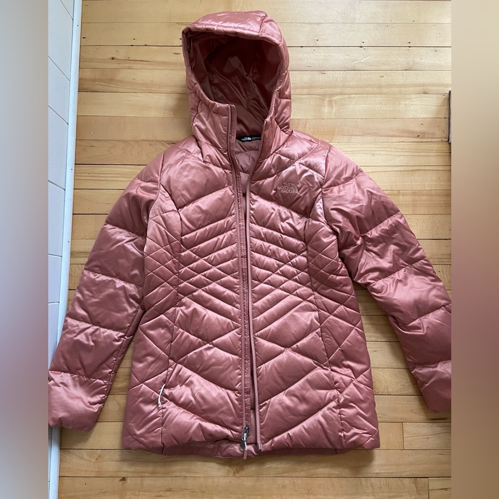 Rose Gold North Face Goose Down Hooded Puffer